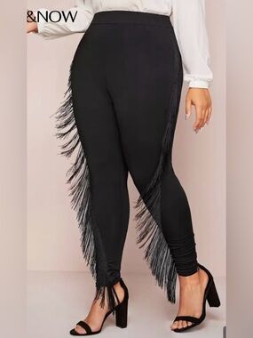 SHEIN Black High-Waist Fringe Leggings